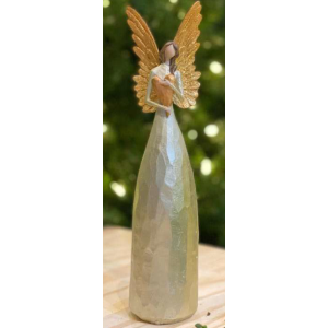RESINA ANJO AC118 CORAÇÃO DOURADO 23CM