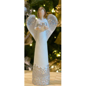 RESINA ANJO HC835 C/2 P?S BRANCO CORA??O PRATA 14CM
