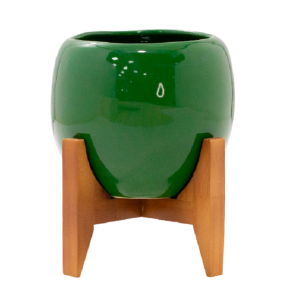 CACHEPO CERÂMICA  C/SUPORTE MADEIRA