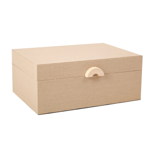 CAIXA DE  MDF REVESTIDA EM LINHO BEGE