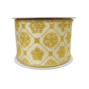 FITA NATALINA COM FLOCOS DE NEVE DOURADO COM GLIER
